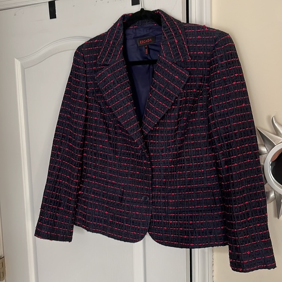 ESCADA LADIES BLUE PINK TWEED JACKET-42-EUC - Picture 3 of 12